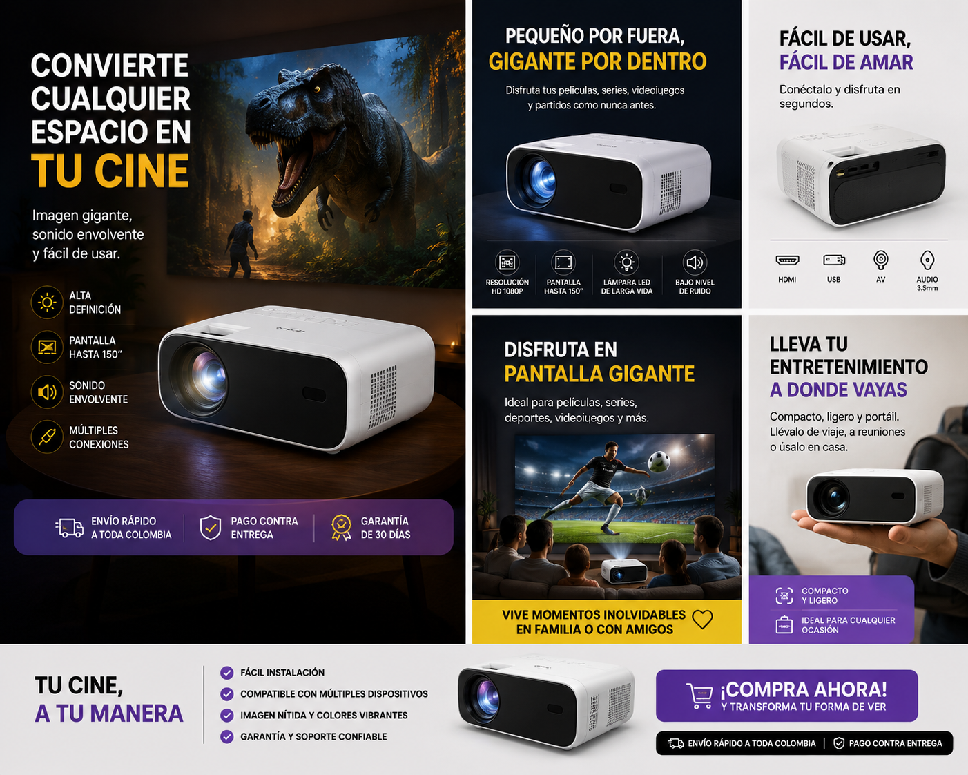 Mini Proyector Portátil HD — Cine en Casa Donde Quieras